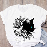 Women Cat Mother Flower Floral Pet Short Sleeve Fashion Print