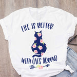 Women Cat Mother Flower Floral Pet Short Sleeve Fashion Print