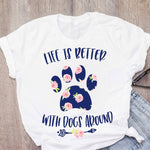 Women Cat Mother Flower Floral Pet Short Sleeve Fashion Print