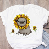 Women Cat Mother Flower Floral Pet Short Sleeve Fashion Print