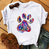 Maycaur Fashion Women Dogs Paws T Shirt Peace Love Dogs Funny