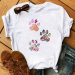 Maycaur Fashion Women Dogs Paws T Shirt Peace Love Dogs Funny
