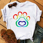 Maycaur Fashion Women Dogs Paws T Shirt Peace Love Dogs Funny
