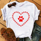 Maycaur Fashion Women Dogs Paws T Shirt Peace Love Dogs Funny