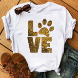 Maycaur Fashion Women Dogs Paws T Shirt Peace Love Dogs Funny