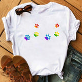 Maycaur Fashion Women Dogs Paws T Shirt Peace Love Dogs Funny