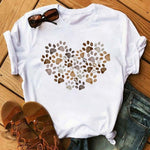 Maycaur Fashion Women Dogs Paws T Shirt Peace Love Dogs Funny