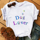 Maycaur Fashion Women Dogs Paws T Shirt Peace Love Dogs Funny
