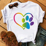 Maycaur Fashion Women Dogs Paws T Shirt Peace Love Dogs Funny