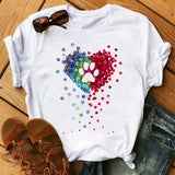 Maycaur Fashion Women Dogs Paws T Shirt Peace Love Dogs Funny