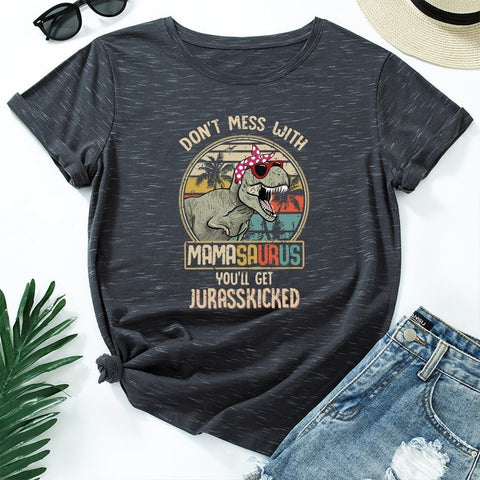 Summer Cotton Women T Shirt  5XL Plus Size Dinosaur