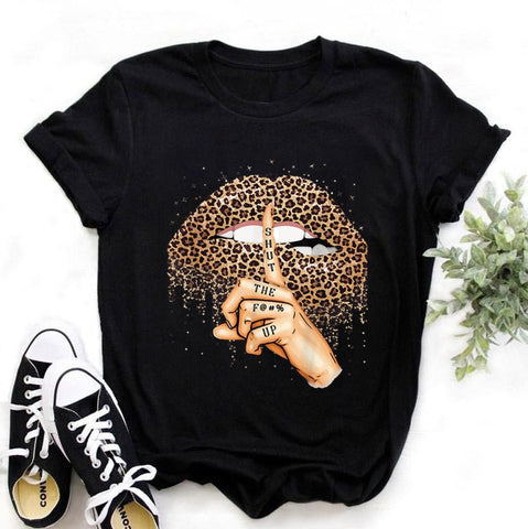 Summer Hot Sale Sexy Leopard Print Lip Print Black