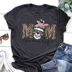 Leopard Skull Head Mom Life Print Women T Shirt Short Sleeve