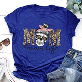 Leopard Skull Head Mom Life Print Women T Shirt Short Sleeve