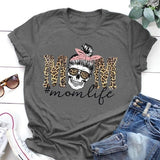 Leopard Skull Head Mom Life Print Women T Shirt Short Sleeve