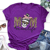 Leopard Skull Head Mom Life Print Women T Shirt Short Sleeve