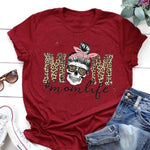 Leopard Skull Head Mom Life Print Women T Shirt Short Sleeve