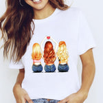 Women Graphic Coffee Sweet Girl Cartoon  Short Sleeve Spring Summer