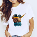Women Graphic Coffee Sweet Girl Cartoon  Short Sleeve Spring Summer