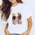 Women Graphic Coffee Sweet Girl Cartoon  Short Sleeve Spring Summer