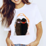 Women Graphic Coffee Sweet Girl Cartoon  Short Sleeve Spring Summer
