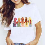 Women Graphic Coffee Sweet Girl Cartoon  Short Sleeve Spring Summer