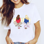 Women Graphic Coffee Sweet Girl Cartoon  Short Sleeve Spring Summer