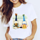 Women Graphic Coffee Sweet Girl Cartoon  Short Sleeve Spring Summer