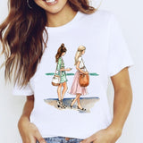 Women Graphic Coffee Sweet Girl Cartoon  Short Sleeve Spring Summer