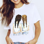Women Graphic Coffee Sweet Girl Cartoon  Short Sleeve Spring Summer