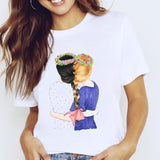 Women Graphic Coffee Sweet Girl Cartoon  Short Sleeve Spring Summer