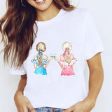 Women Graphic Coffee Sweet Girl Cartoon  Short Sleeve Spring Summer