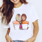 Women Graphic Coffee Sweet Girl Cartoon  Short Sleeve Spring Summer
