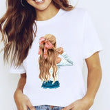 Women Graphic Coffee Sweet Girl Cartoon  Short Sleeve Spring Summer