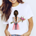 Women Graphic Coffee Sweet Girl Cartoon  Short Sleeve Spring Summer