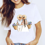 Women Graphic Coffee Sweet Girl Cartoon  Short Sleeve Spring Summer