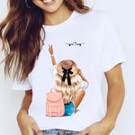 Women Graphic Coffee Sweet Girl Cartoon  Short Sleeve Spring Summer