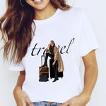 Women Graphic Coffee Sweet Girl Cartoon  Short Sleeve Spring Summer