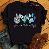 Maycaur Fashion Women Dogs Paws T Shirt Peace Love Dogs Funny