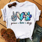 Maycaur Fashion Women Dogs Paws T Shirt Peace Love Dogs Funny