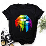 Women Tops O-neck Sexy Black Tees Kiss Lip