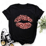 Women Tops O-neck Sexy Black Tees Kiss Lip