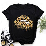 Women Tops O-neck Sexy Black Tees Kiss Lip