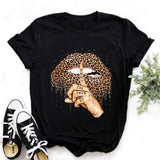Women Tops O-neck Sexy Black Tees Kiss Lip