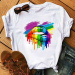 Women Tops O-neck Sexy Black Tees Kiss Lip