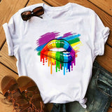 Women Tops O-neck Sexy Black Tees Kiss Lip