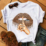 Women Tops O-neck Sexy Black Tees Kiss Lip