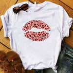 Women Tops O-neck Sexy Black Tees Kiss Lip