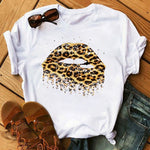 Women Tops O-neck Sexy Black Tees Kiss Lip