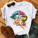 Women Tops O-neck Sexy Black Tees Kiss Lip